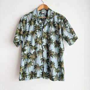 Aloha Republic Palm Tree print Button Down Cotton Short Sleeve Shirt L